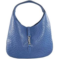 Gucci Blue Exotic Ostrich Large Jackie O Bag