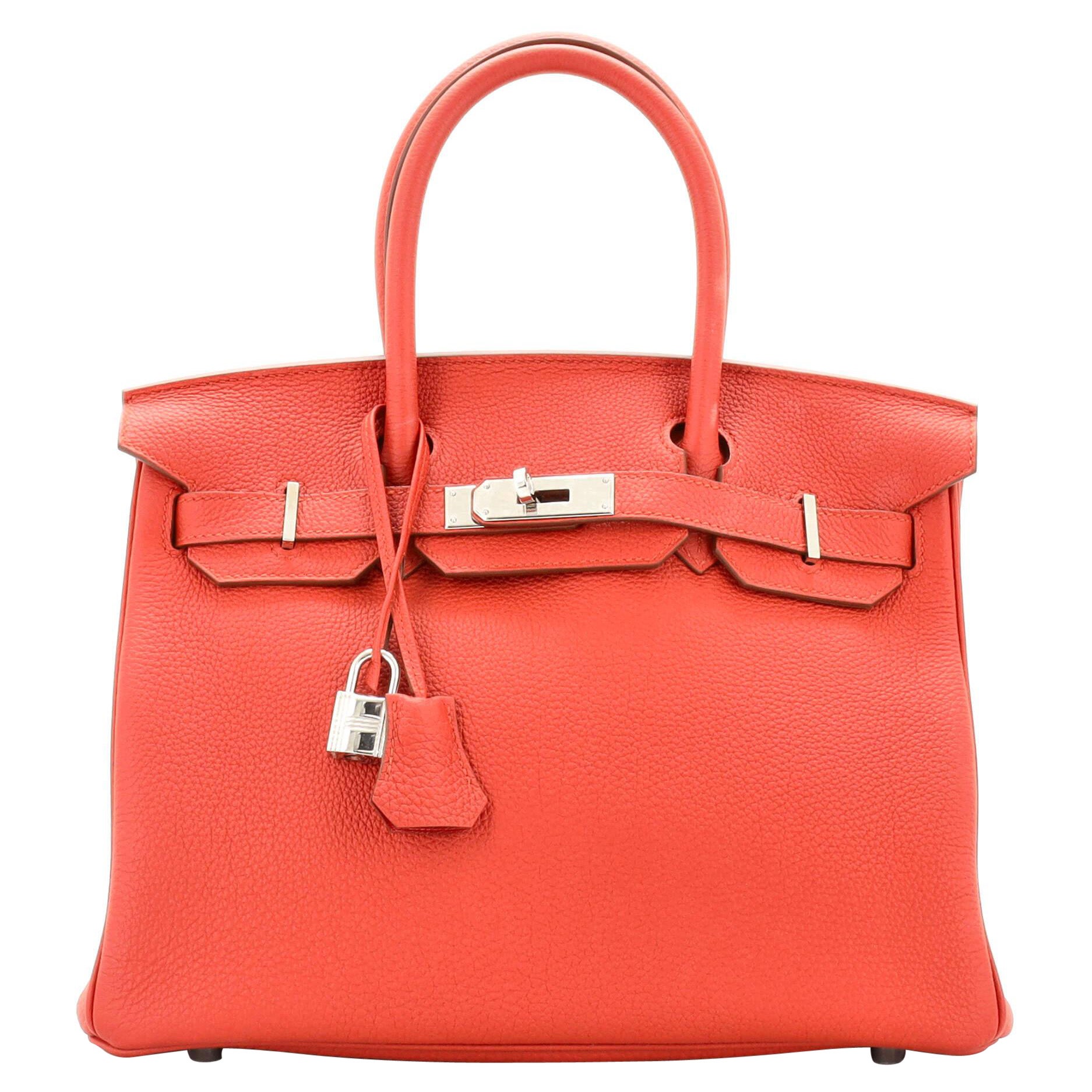 Hermes Birkin Handbag Vermillon Togo with Palladium Hardware 30