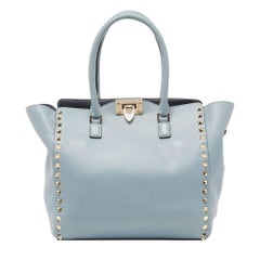 Valentino Light Blue Leather Rockstud Trapeze Tote