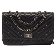 Chanel Black Chevron Leather Reissue 2.55 Wallet On Chain