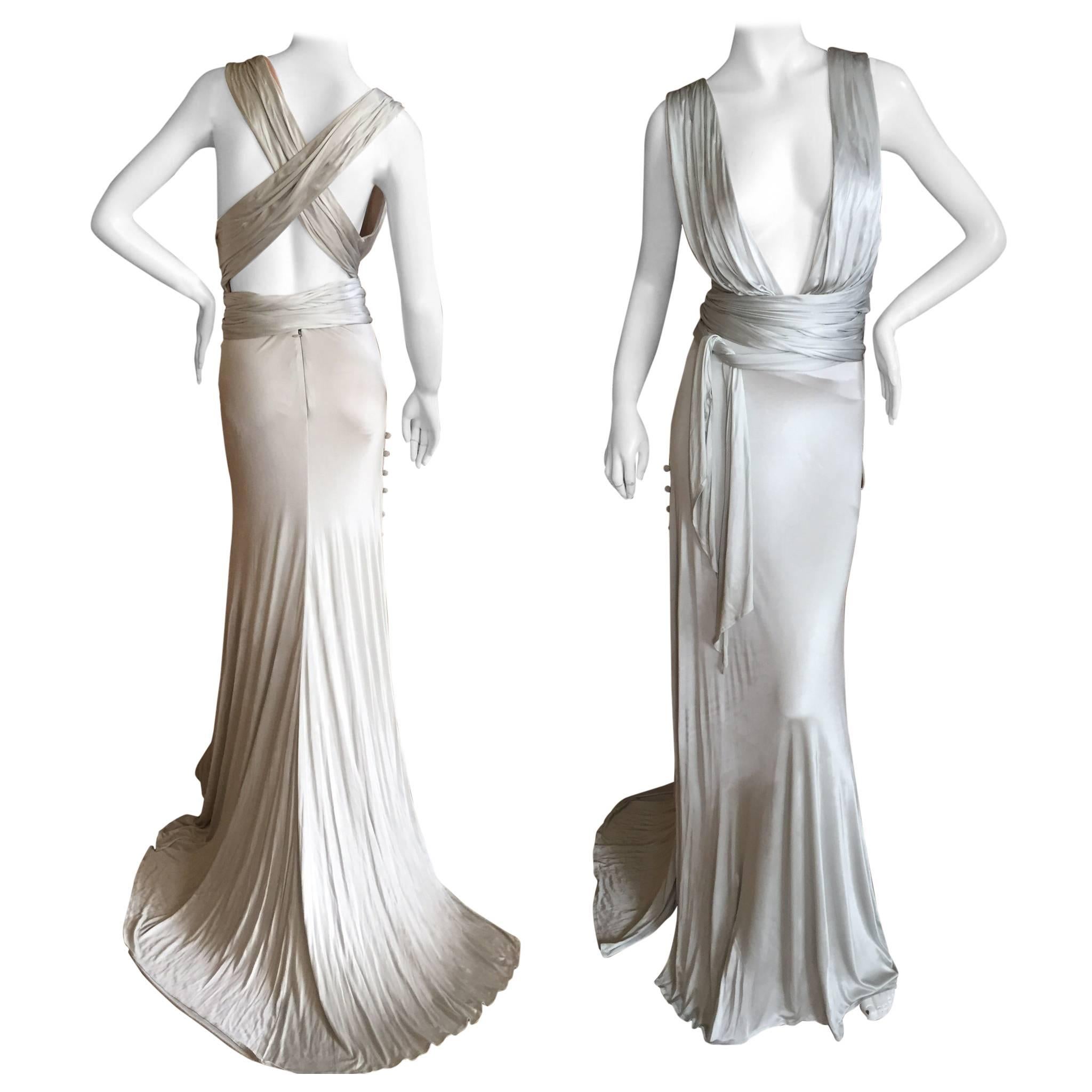 Versace Low Cut Vintage Silver Siren Gown  For Sale