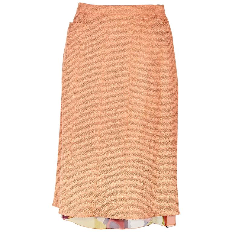 Orange Chanel Textured Skirt with Printed Silk Hem at 1stDibs