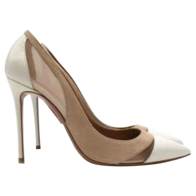 White and cream leather heeled pumps For Sale at 1stDibs