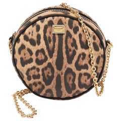 Dolce & Gabbana Beige/Braune Umhängetasche mit Leopardenmuster aus beschichtetem Segeltuch und Glam