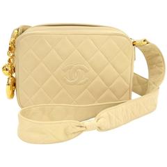 Retro Chanel Beige Quilted Leather Shoulder Pochette Bag