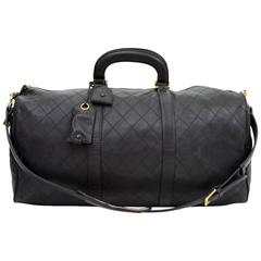 Retro Chanel Boston Black Quilted Caviar Leather Hand Bag + Strap