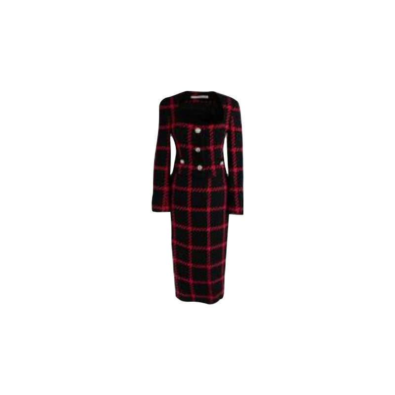 Black & red windowpane check boucle jacket & skirt For Sale