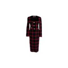 Black & red windowpane check boucle jacket & skirt