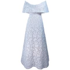 ARNOLD SCASSI White Floral Lace Sequin Embellished Off The Shoulder Gown Size 6 10