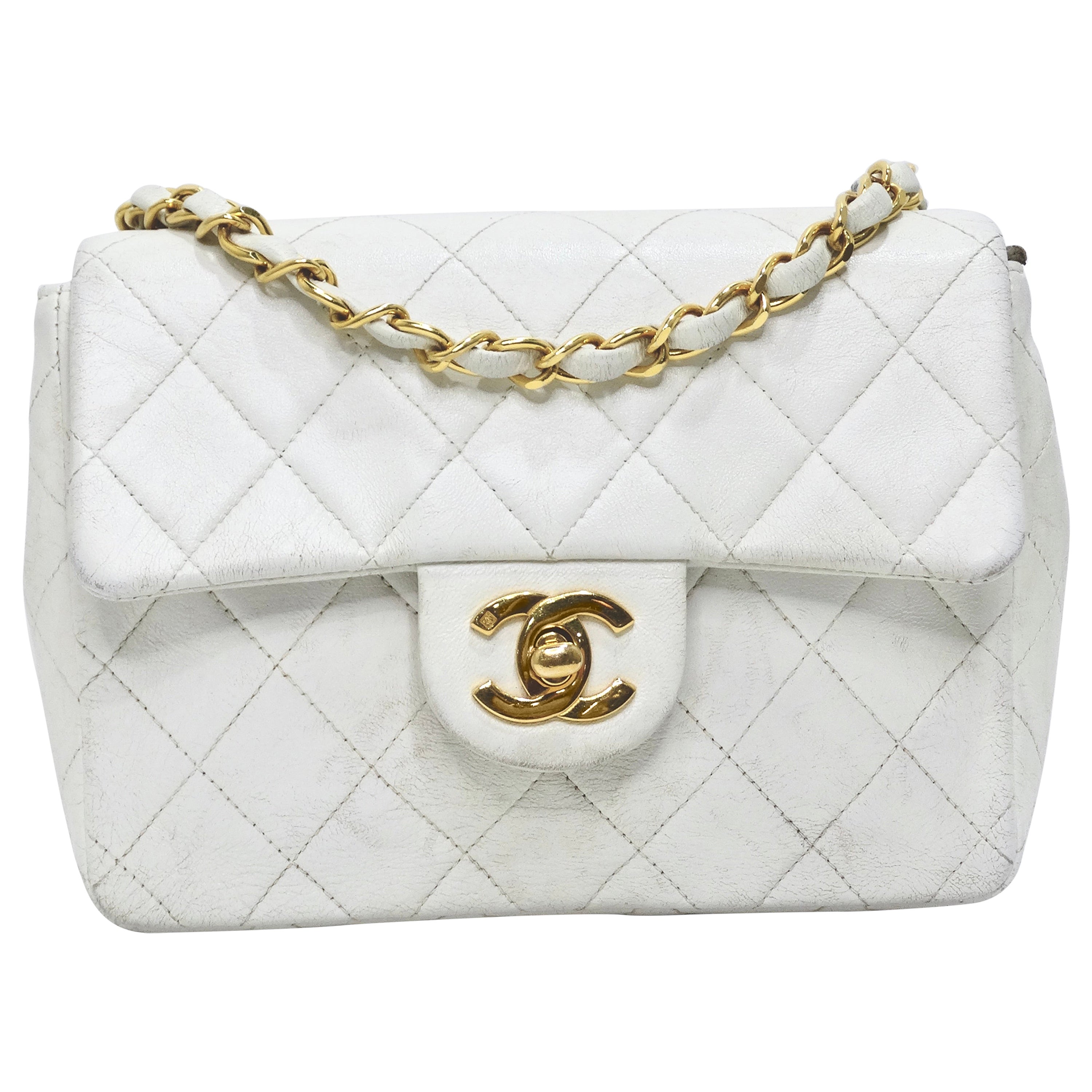 Chanel White Quilted Square Mini Flap Bag at 1stDibs  chanel white square  bag, white quilted chanel bag, vintage chanel square mini