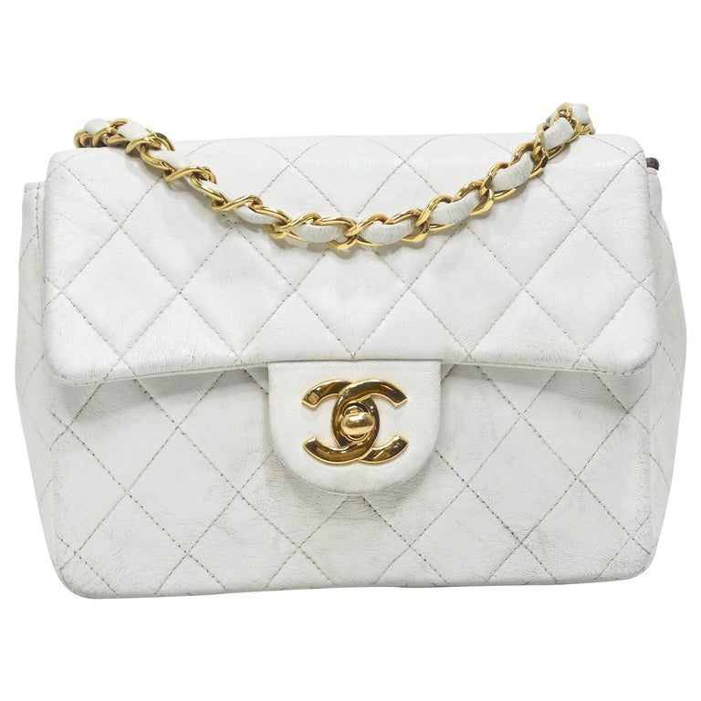 Chanel White Quilted Square Mini Flap Bag