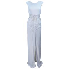 VICKY TIEL White Jersey Dress with Sheer Sequin Waist and Back Size 4 10