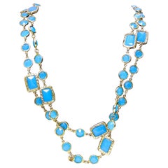 Retro Chanel Gold & Turquoise Gripoix Long Sautoir Chiclet Necklace