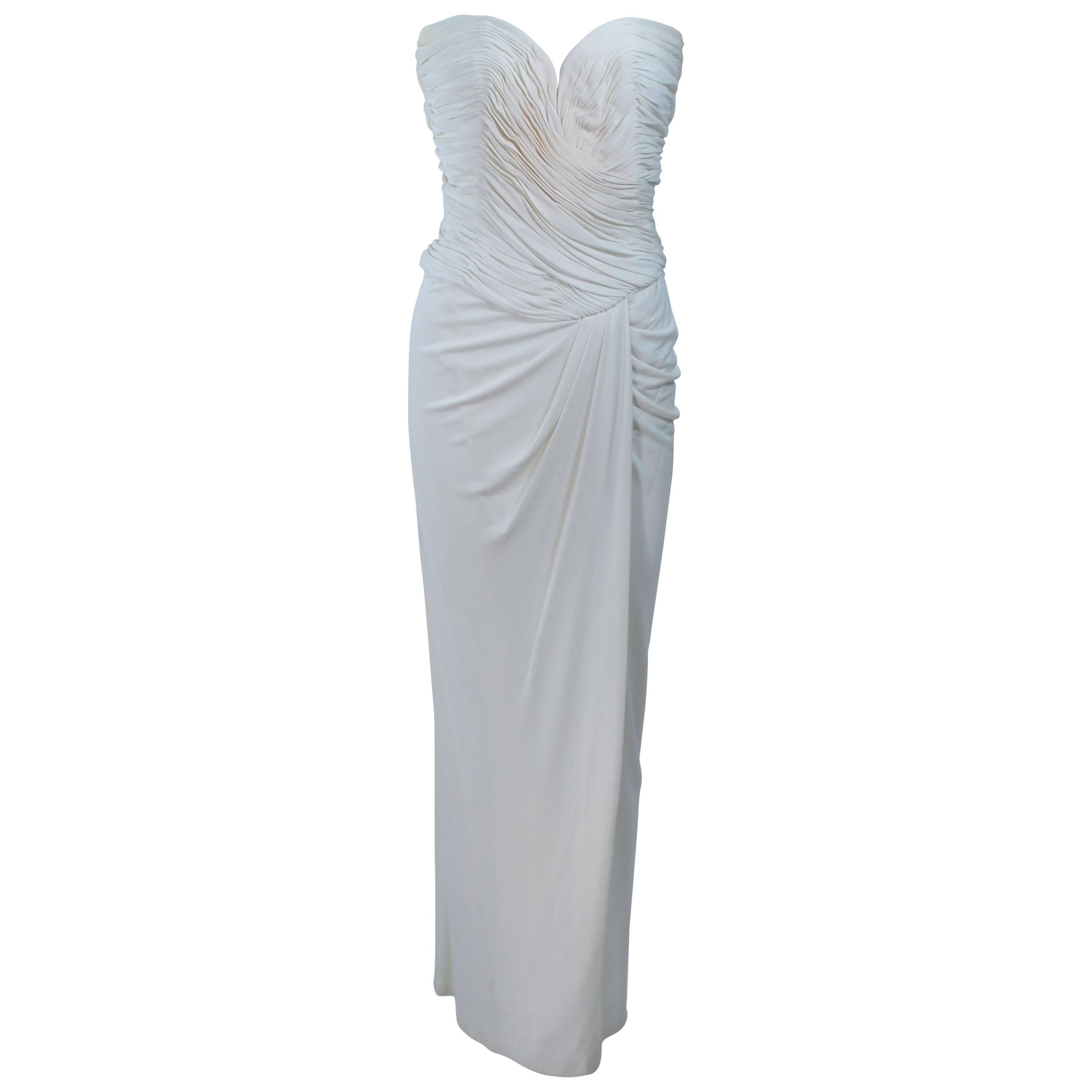 VICKY TIEL Ivory Draped Jersey Gown Size 42 6