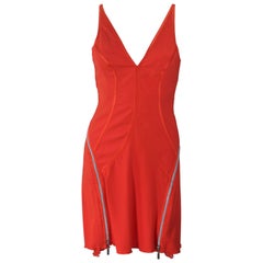 Vintage MONTANA BLU Orange Stretch Silk Zipper Dress with Open Back Size 2