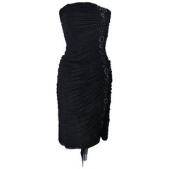 VICKY TIEL Black Stretch Mesh Beaded Cocktail Dress Size 6 8