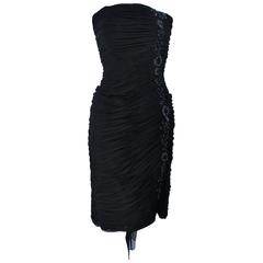 VICKY TIEL Black Stretch Mesh Beaded Cocktail Dress Size 6 8 9