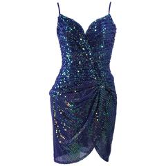 VICKY TIEL Purple Iridescent Sequin Cocktail Dress Size 2