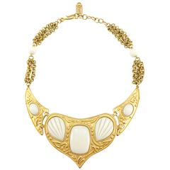Yves Saint Laurent Gilt Necklace with Faux Ivory Beads - 1970s