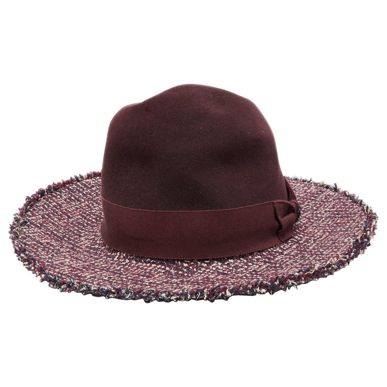 Chanel Burgundy Lurex Tweed Hat at 1stDibs