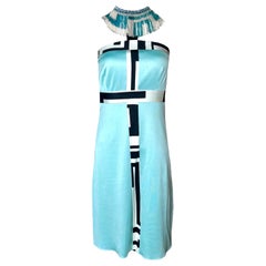 Emilio Pucci Seidenkleid mit perlenbesetztem Fransenkragen 42