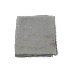 Grey gold sun motif cashmere-blend shawl
