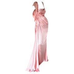 UNWORN Pink Versace Asymmetric Draped Goddess Engagement Evening Gown Dress 38