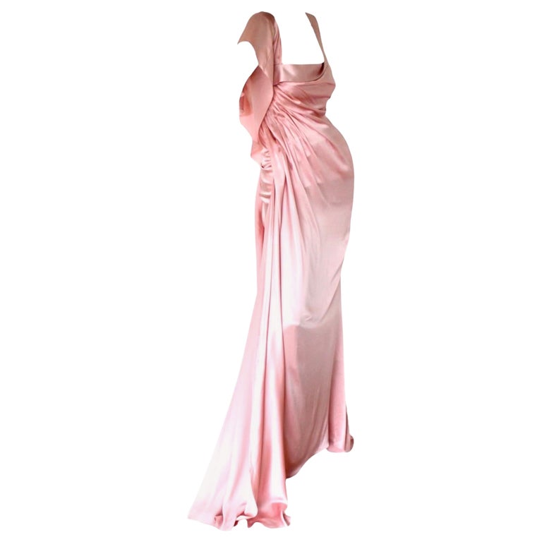 UNWORN Pink Versace Asymmetric Draped Goddess Engagement Evening Gown