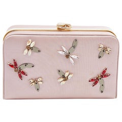 Dior Pink Satin Bee Crystal Embellished Clutch