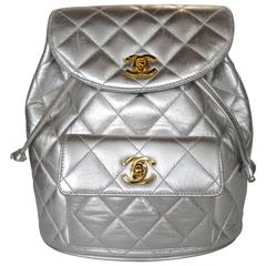 Rare 1994 Chanel Silver Metallic Backpack Bag