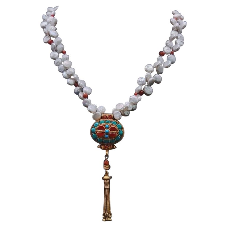 A.Jeschel Exceptional Ghau Box pendand with Keshi Pearls necklace. For ...