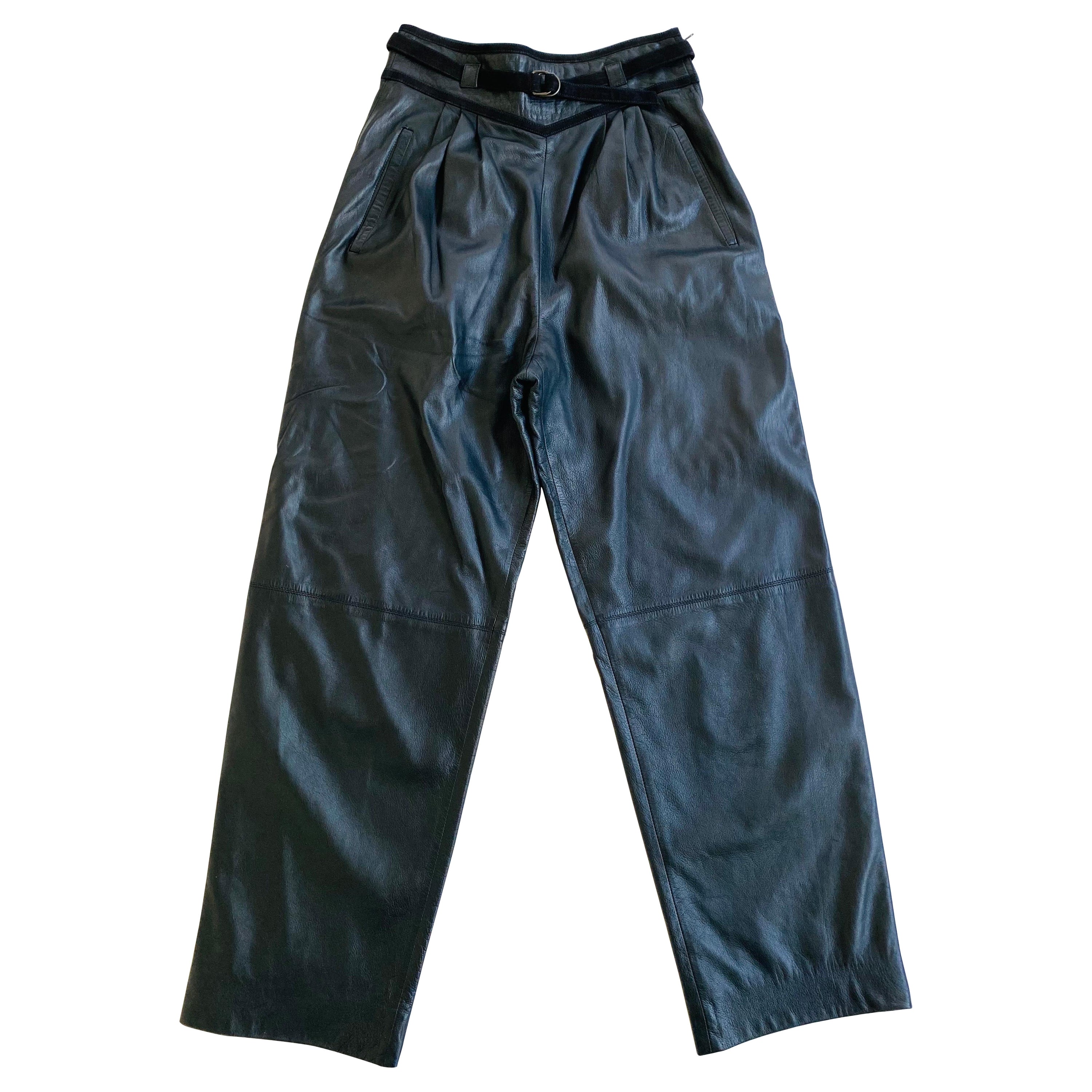 Tom Ford Gucci F/W 2001 Runway Black Wool Zipper Pants w Leather Trim ...