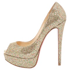 Christian Louboutin Gold Glitter Lady Peep-Toe Plateau Pumps Größe 36,5