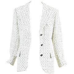 Vintage Chanel Boutique White & Black Textured Knit Buttoned Jacket SZ 44