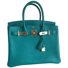 Hermès Paon Blue Birkin:: 30 cm T. Clemence Gold Hardware