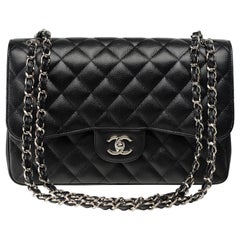 Chanel Classic Flap Bag Jumbo Caviar Silver Full-Set
