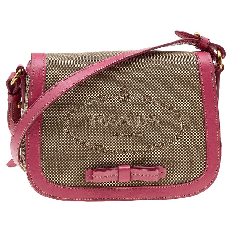 Prada Beige/Pink Canvas and Leather Crossbody Bag at 1stDibs