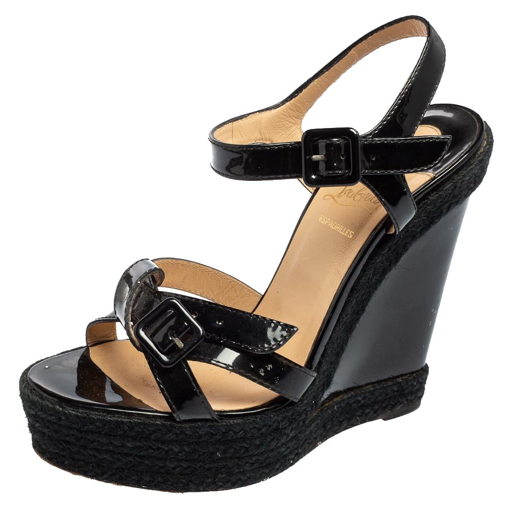Ladies Spoton Black Patent Wedge Sandals F1918 Glitter Wedge *SALE* 