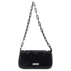 Gucci Black Satin Flap Chain Shoulder Bag