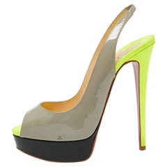 Christian Louboutin Tri-Color Leather Lady Peep-Toe Slingback Sandals Size 37.5