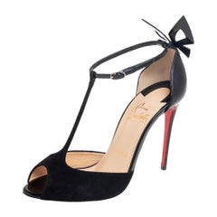Christian Louboutin Black Suede and Leather Aribak Bow T-bar Sandals Size 37