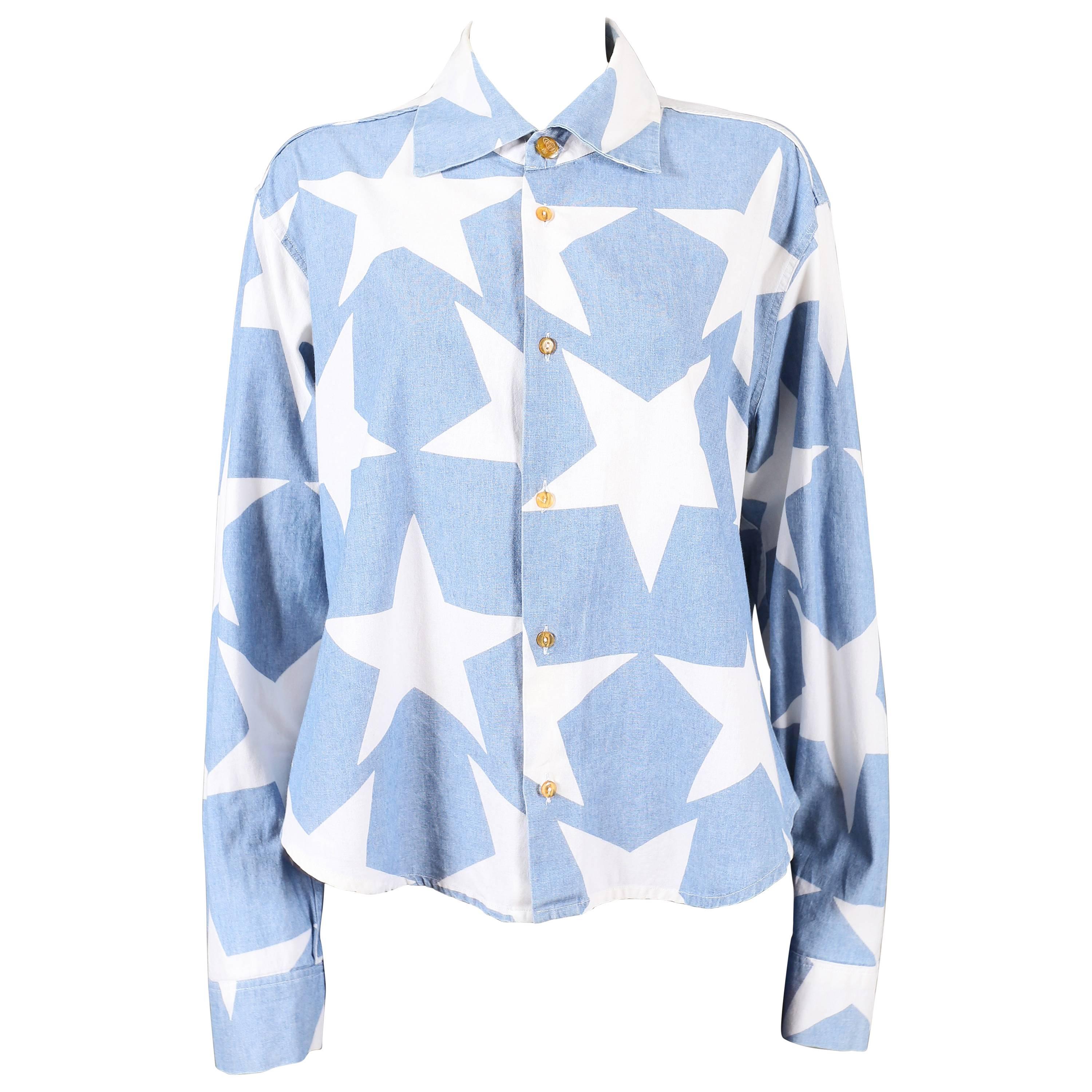 Vivienne Westwood Logo Printed Cotton Overshirt in Blue