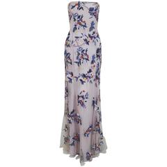 1990's Giorigo Armani Beaded Lavender Floral Strapless Cut-Out Back Formal Gown