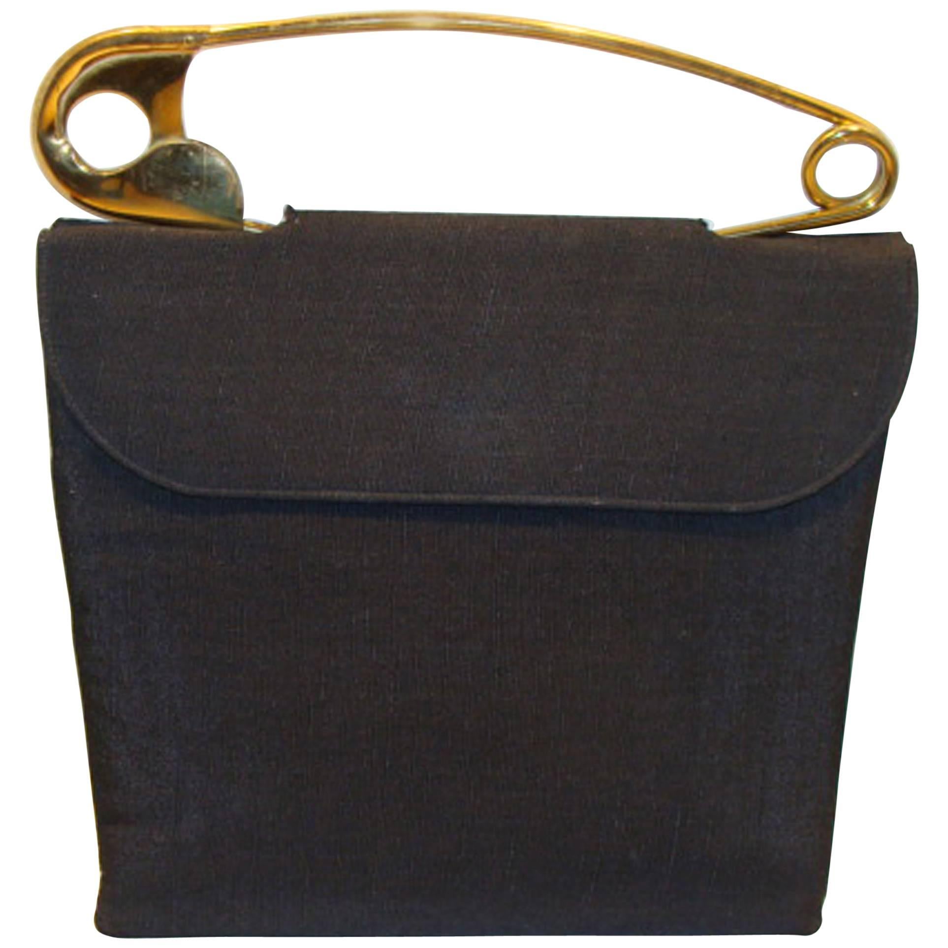 Rare & Iconic Safety Pin Bag in Black Linen Style Weave
