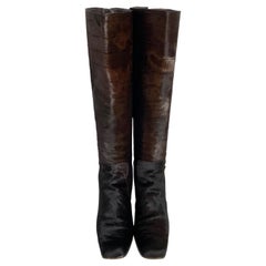 Yves Saint Laurent Boots Knee High Brown Pony Croc Textured Sz 8.5 M Vintage
