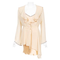 Vintage 1995 Dolce & Gabbana Rhinestone Peach Silk Bias-Cut Slip Dress w/ Jacket