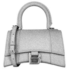 Balenciaga Silver Glitter Hourglass XS Top Handle Crossbody Bag