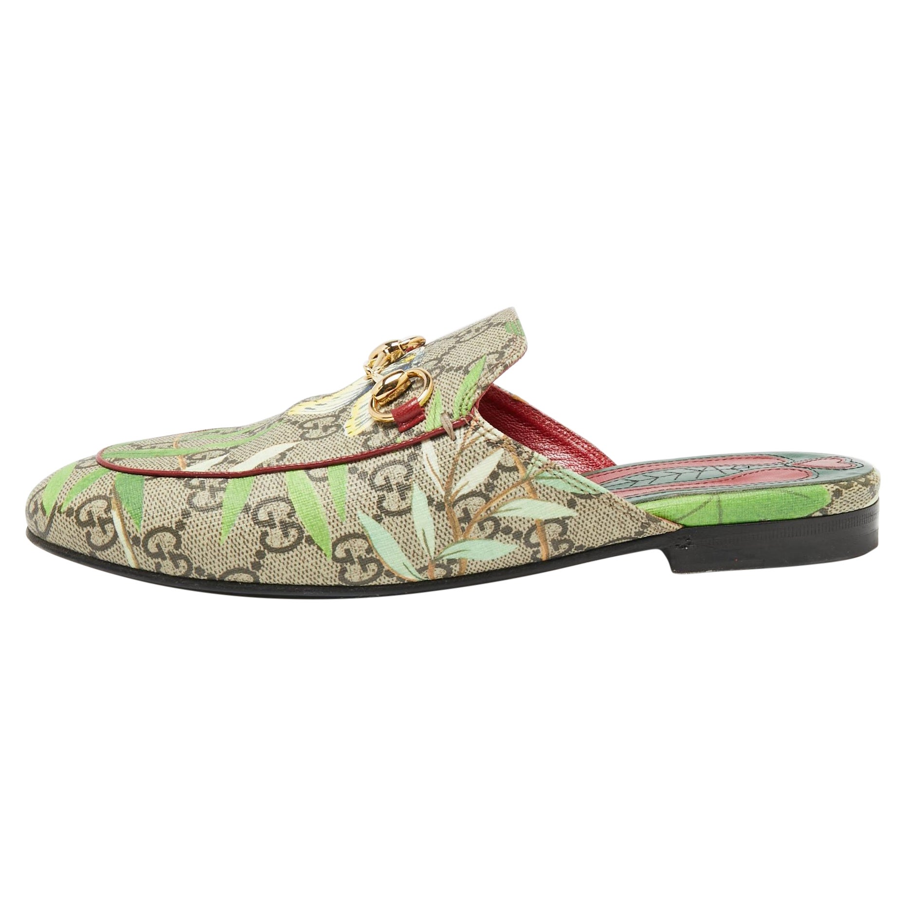 Gucci Multicolor GG Supreme Tian Canvas Princetown Flat Mules Size 35 at  1stDibs | gucci mules women, gucci canvas mules, gucci tian slides