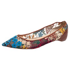 Christian Louboutin Multicolor Embroidered Mesh Leather Ballet Flats Size 39.5