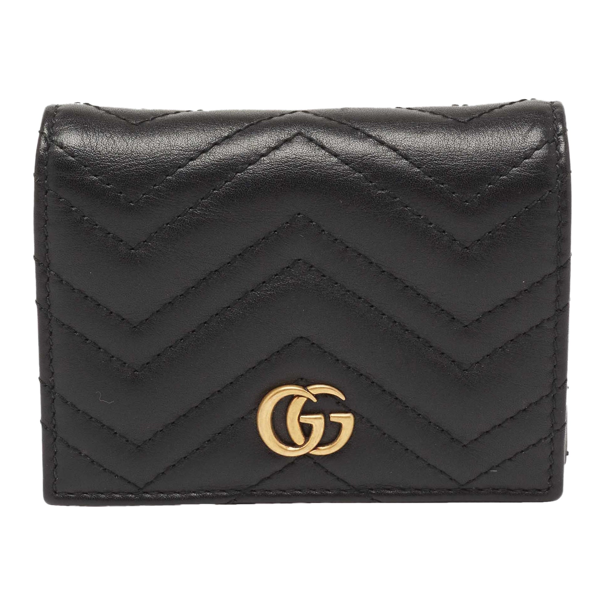 Gucci Black Matelasse Leather GG Marmont Card Case